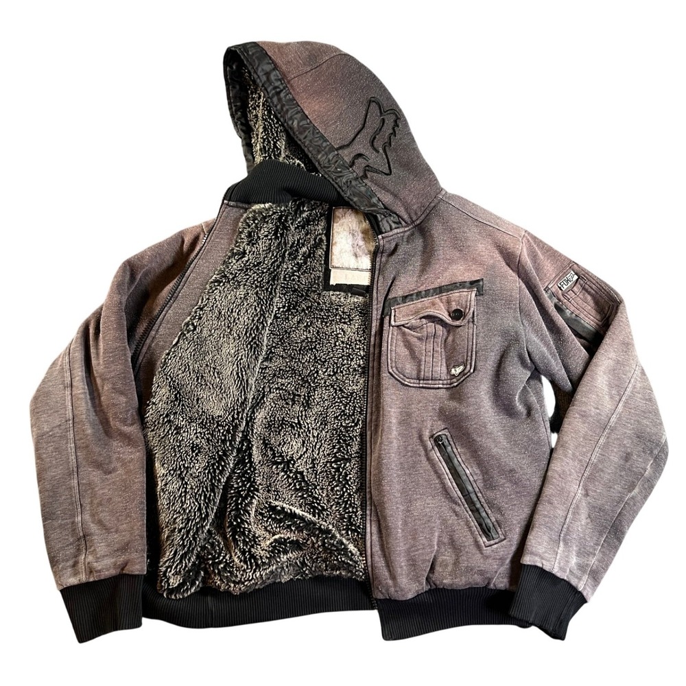 Fox Racing Sasquatch Hoodie Mens Large Brown Sherpa Lined Full Zip Faded Utility